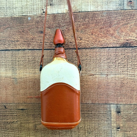 Vintage Leather/Cowhide Wrapped Tequila Collectable Bottle W Strap - Picture 3 of 6